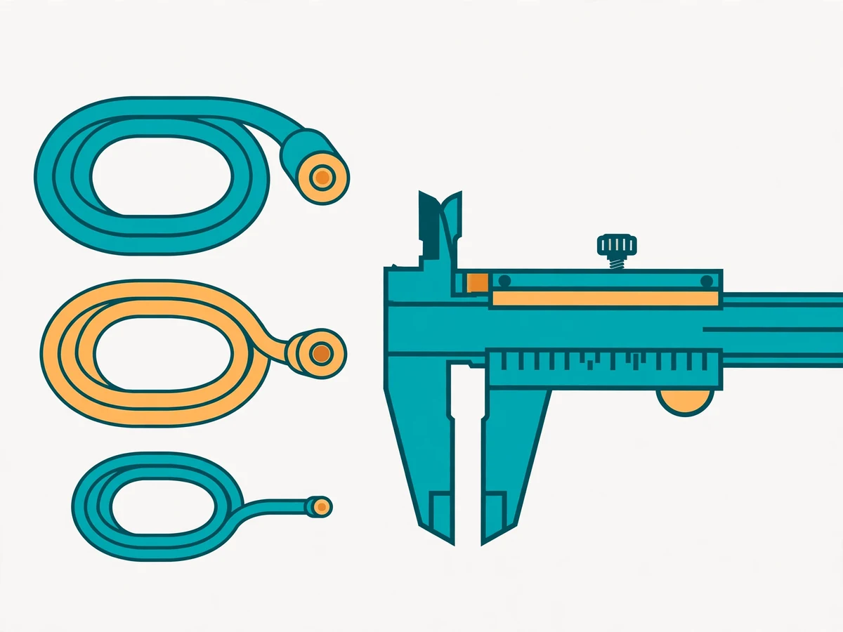 Illustration of an electrical cable cross-section showing copper conductors and insulation, with a sizing calculation of current, derating and voltage drop.