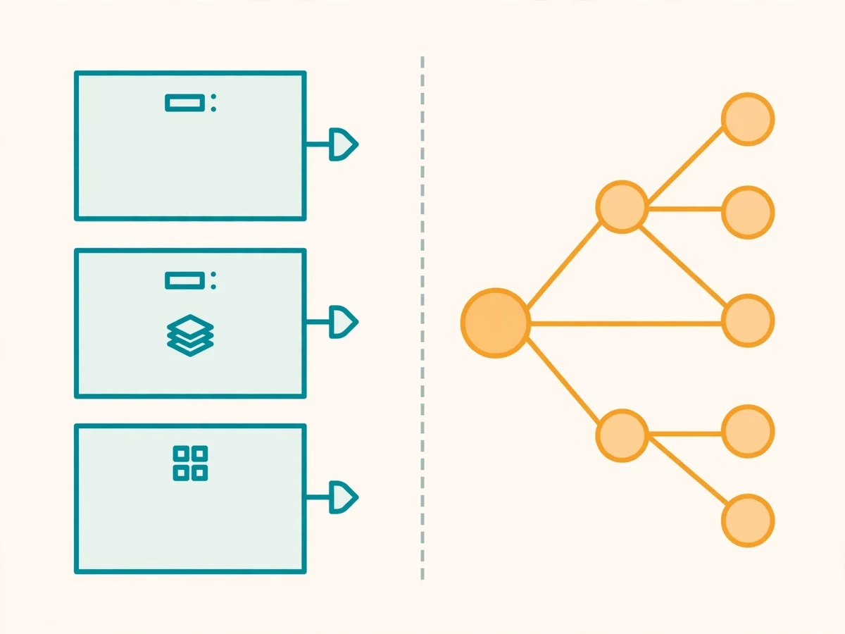 Illustration comparing GraphQL and REST API styles, showing a single flexible GraphQL query endpoint beside multiple REST resource endpoints.
