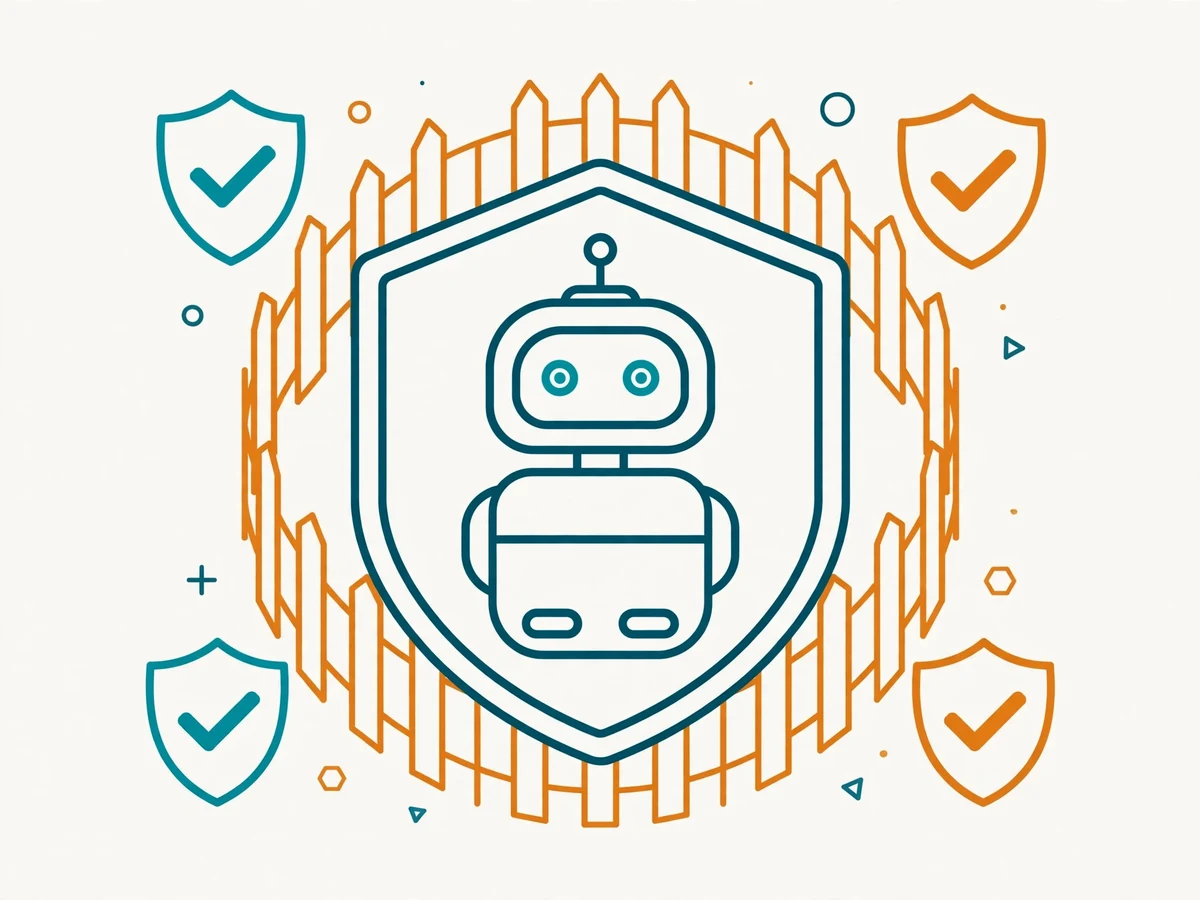 Illustration of guardrails for LLM apps showing layered safety filters around a language model — input checks, output validation, and monitoring shields.