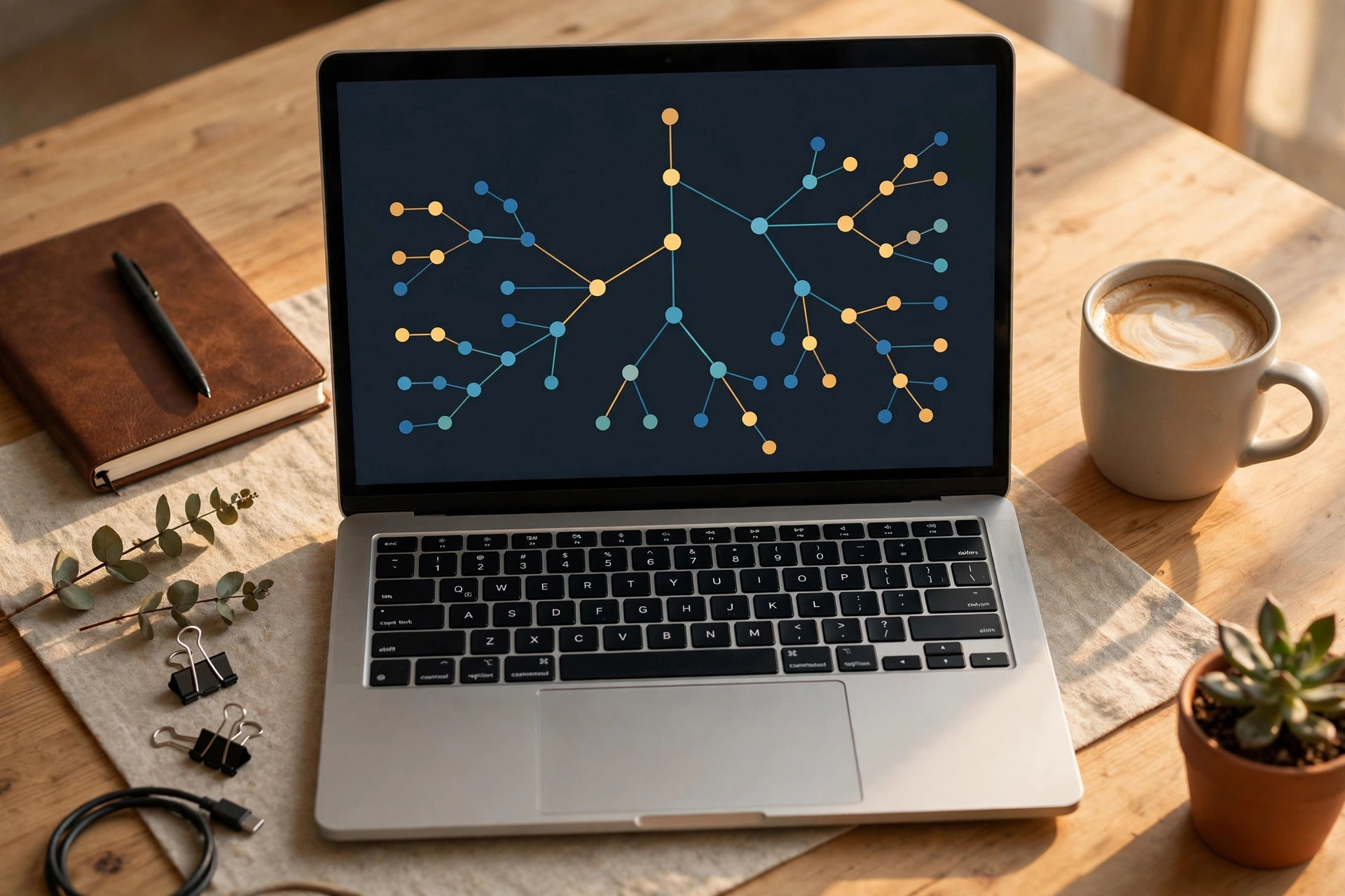 Laptop showing a Git repository beside an ESP32 development board, Raspberry Pi, breadboard sensors and connected electronics arranged on a clean engineering workbench with no text overlays.
