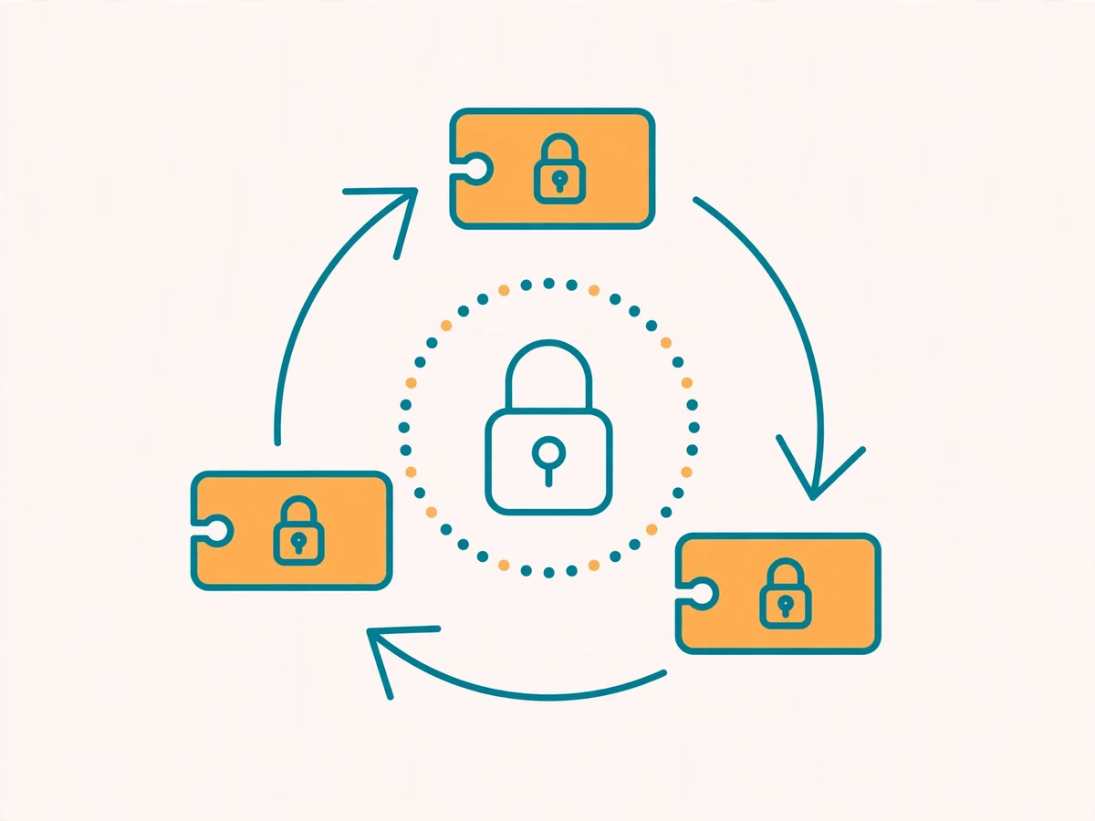 Illustration of JWT refresh token rotation showing an access token and refresh token pair being exchanged for a fresh pair in a cycle.