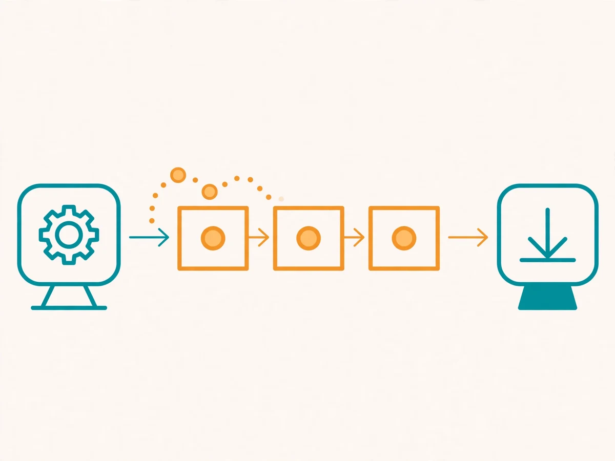 Illustration of a message queue system showing producers sending messages into a queue buffer consumed at their own pace by multiple workers.