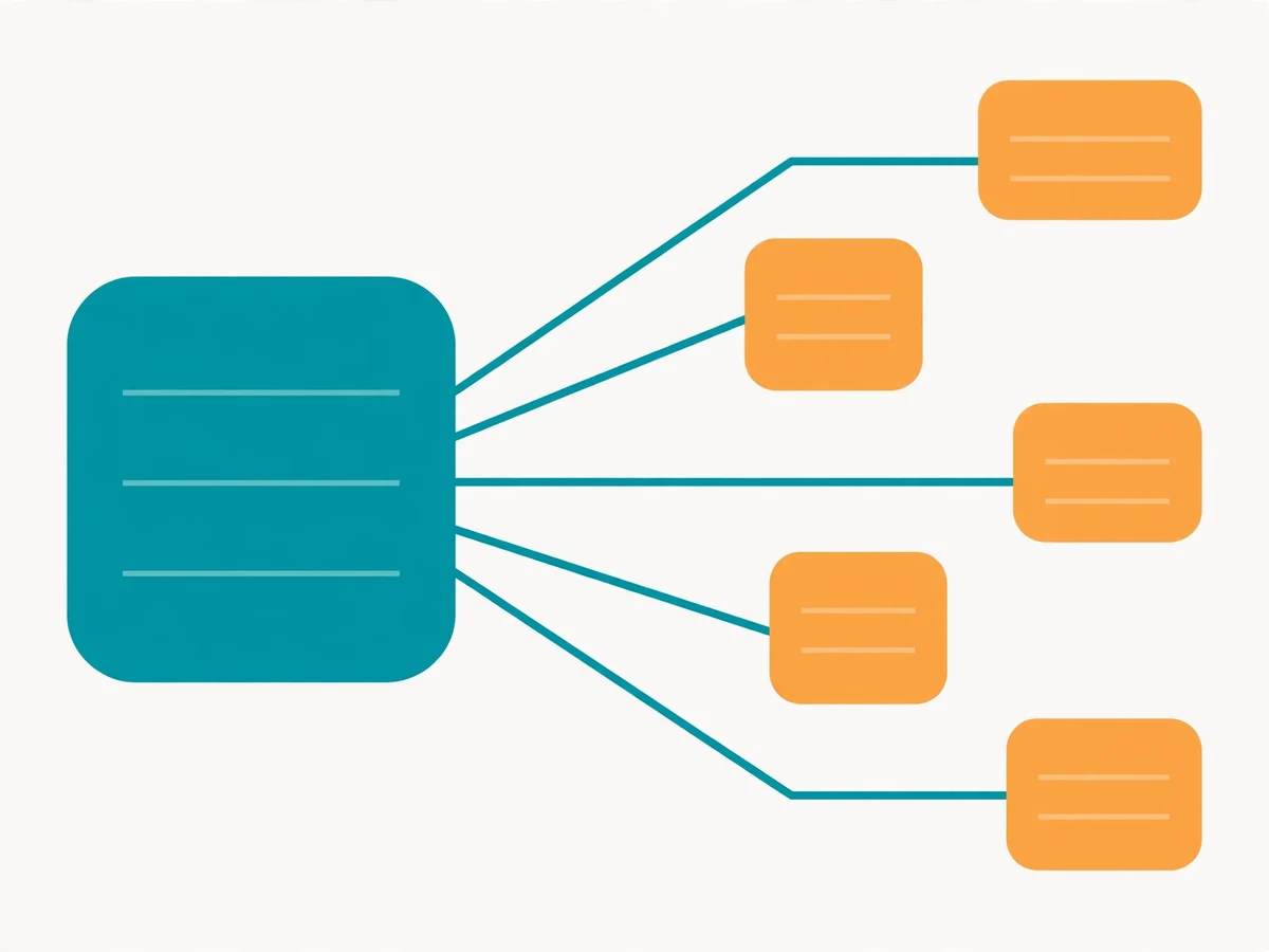 Illustration comparing a monolith shown as one unified block against microservices shown as small independent services each with its own database.