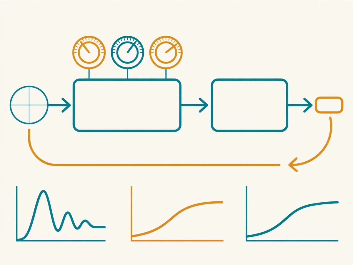 Illustration of PID control tuning showing a robot correcting toward a target line with proportional, integral, and derivative response curves.