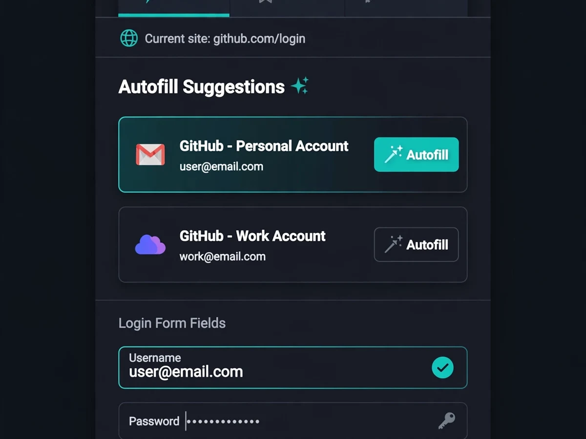 Browser extension showing one-click autofill on a login form