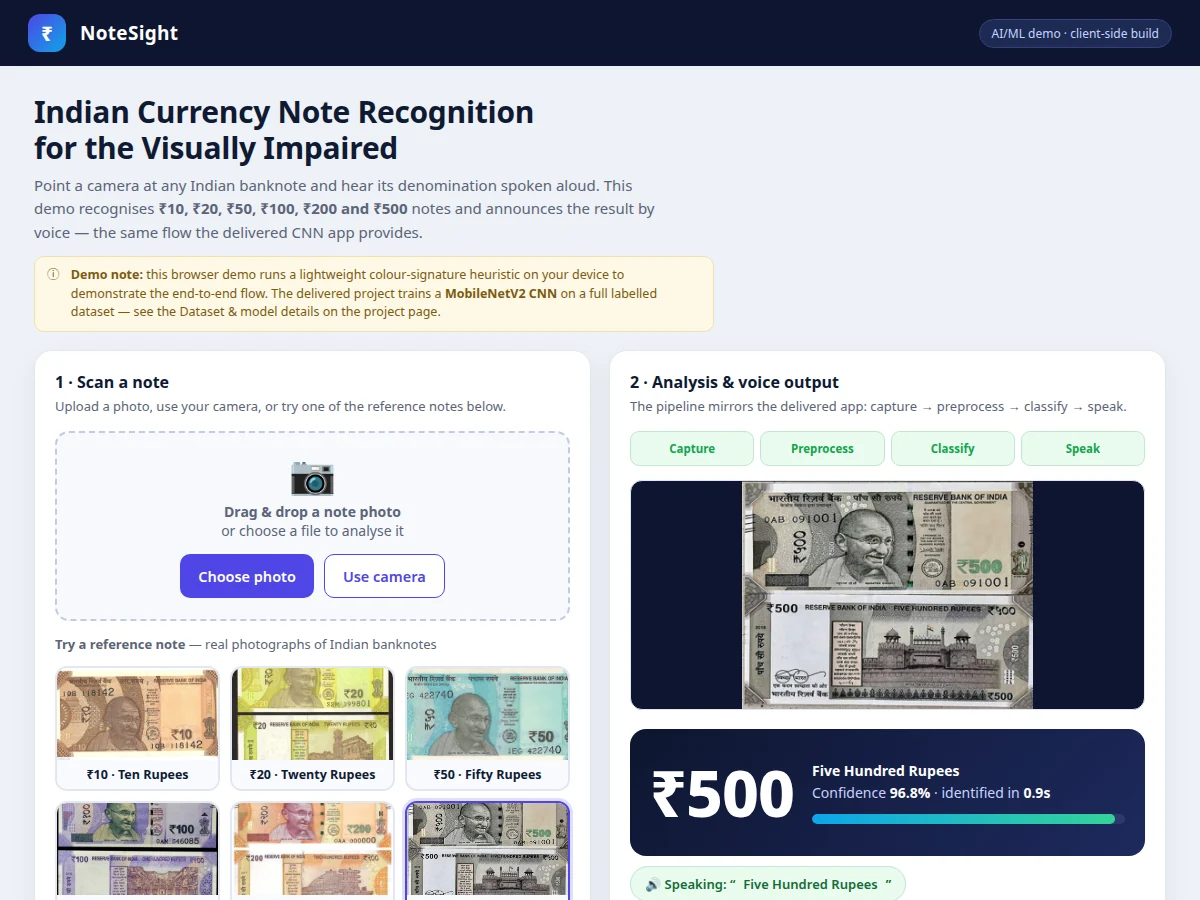 Indian Currency Note Recognition CNN (AI/ML Project)