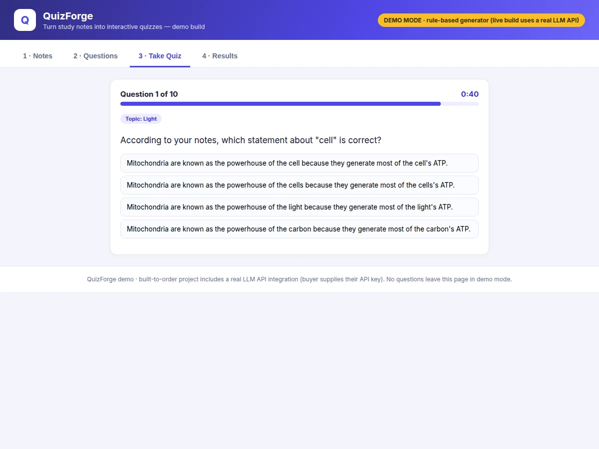 AI Quiz Generator from PDF Notes using LLM Project