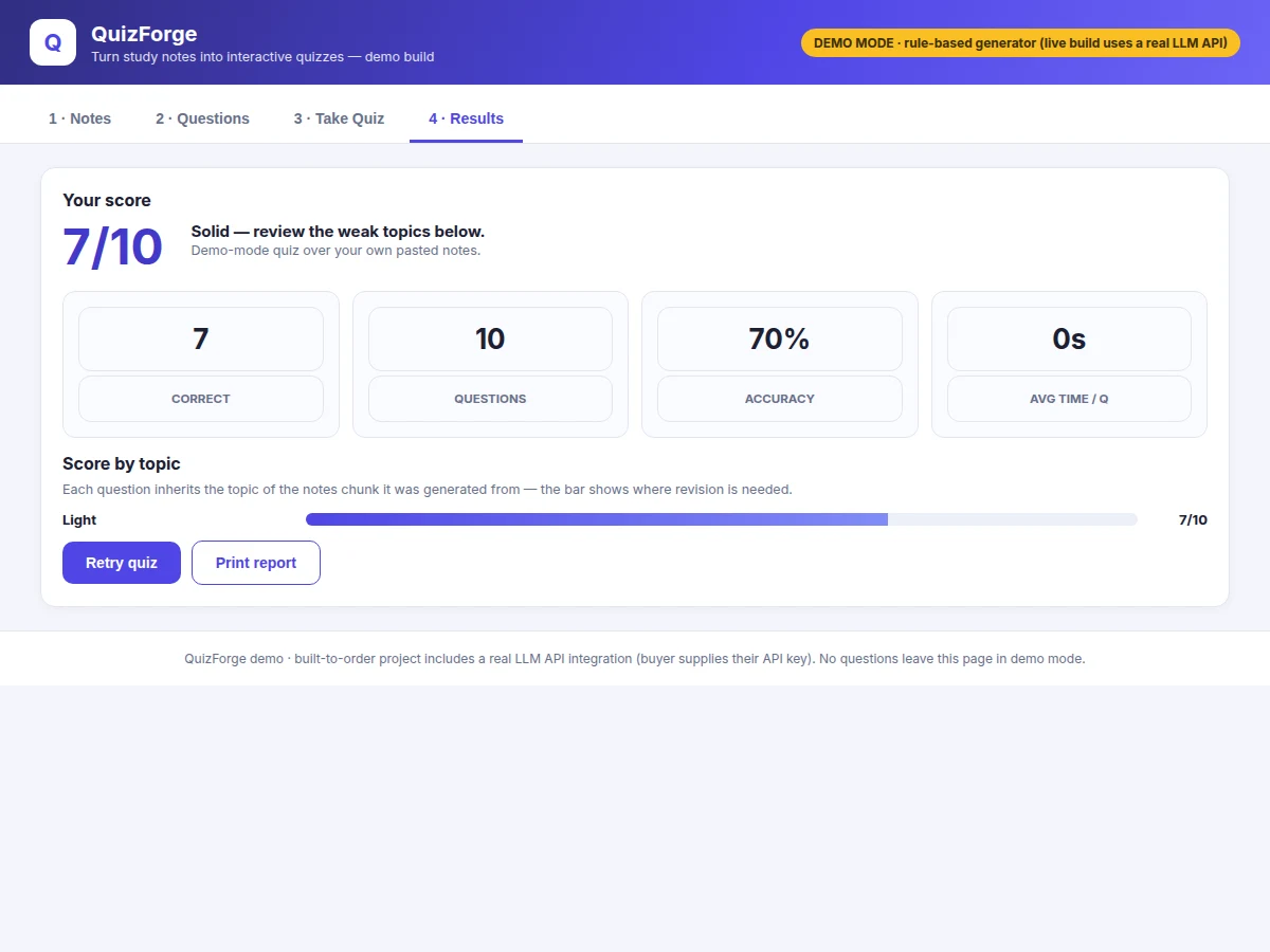 AI Quiz Generator from PDF Notes using LLM Project