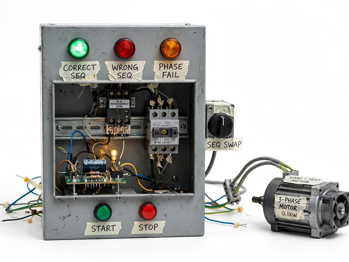 Phase Sequence Indicator and Reverse-Phase Protection Panel for Three-Phase Motors — project thumbnail preview