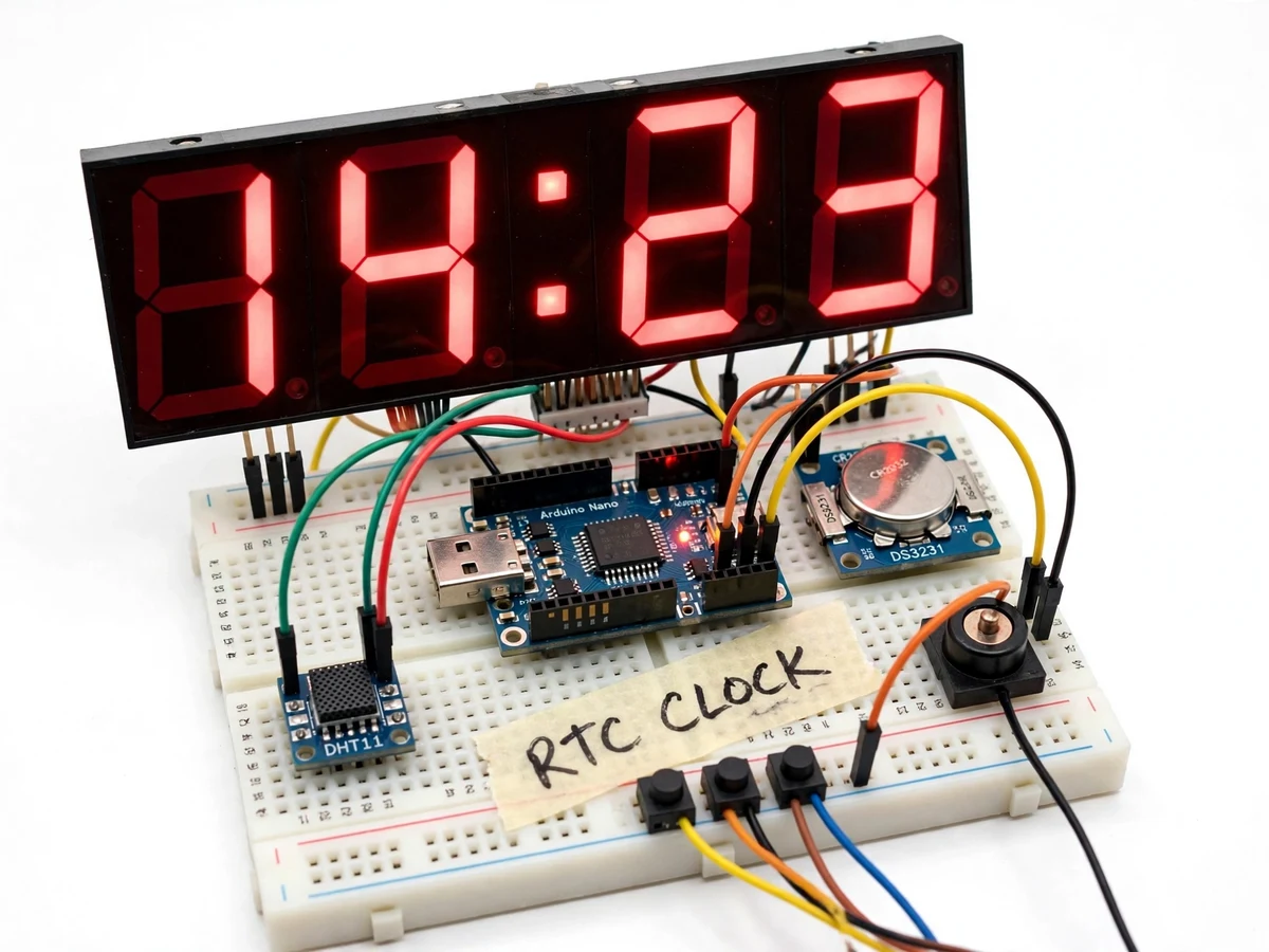 Digital Clock with RTC, Alarm and Temperature Display — project thumbnail preview