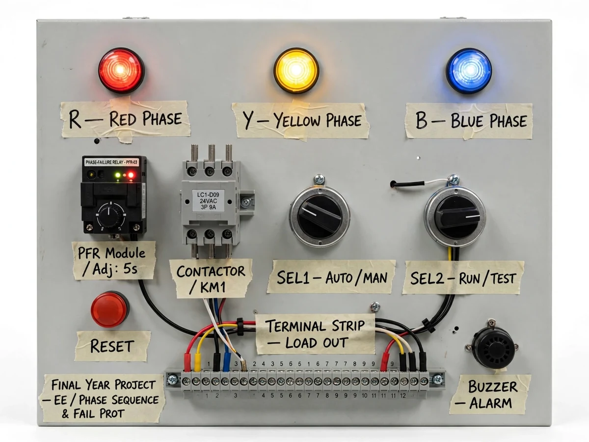 Phase Sequence and Phase Failure Relay Demonstration Panel — project thumbnail preview