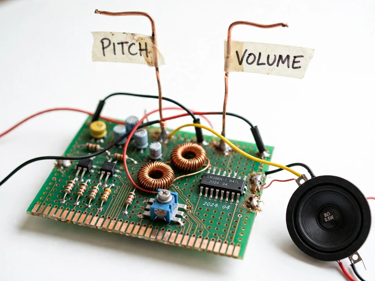 Theremin Musical Instrument using Heterodyne Oscillators and Audio Amplifier — project thumbnail preview