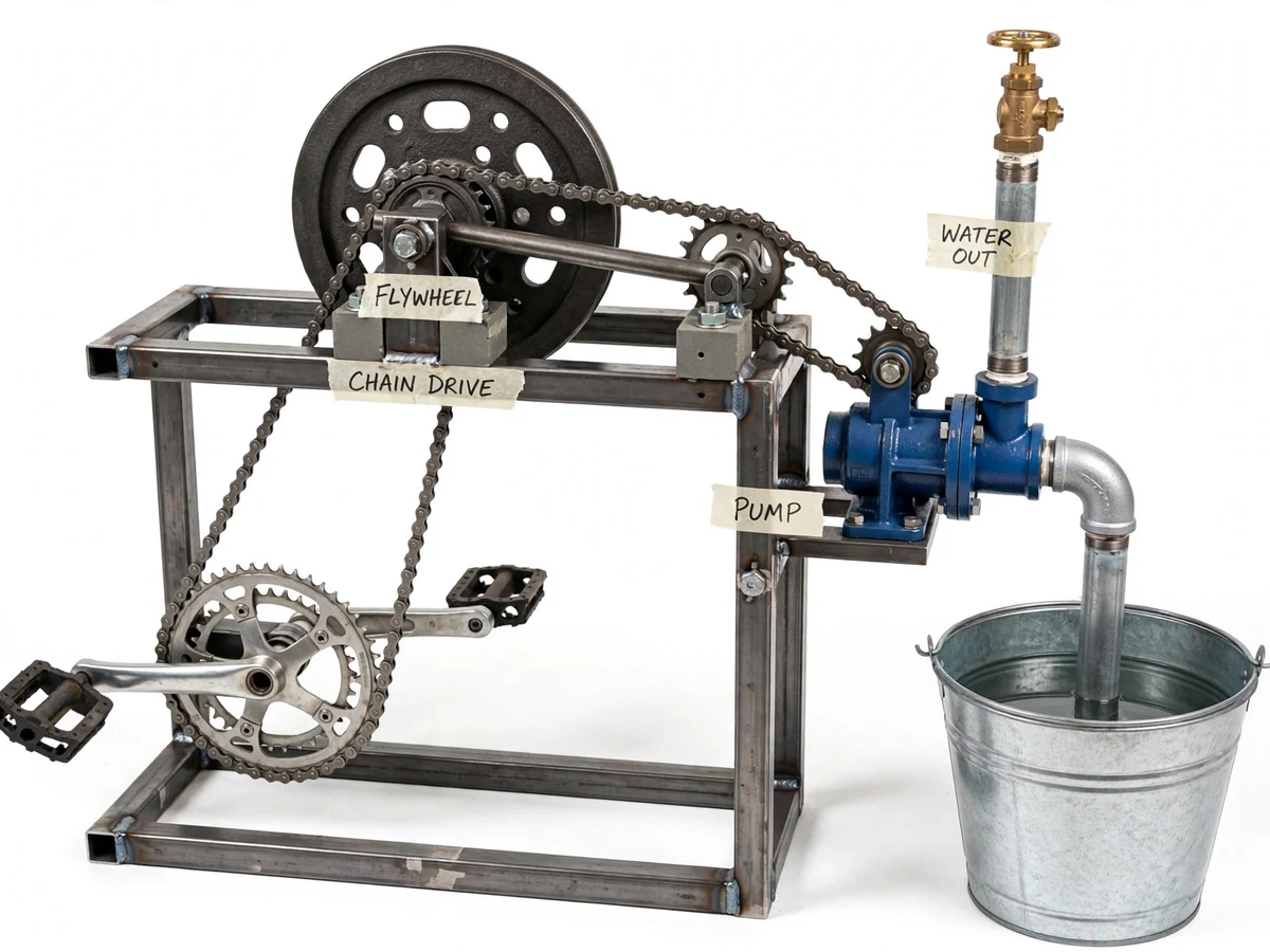 Pedal-Powered Water Pump with Flywheel Energy Storage — project thumbnail preview