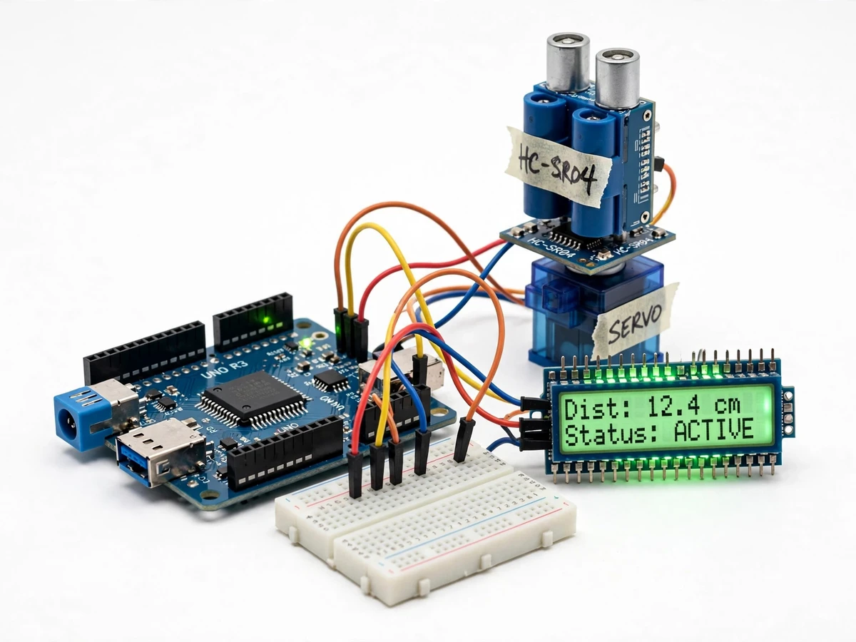Ultrasonic Radar Scanner with Rotating Servo, Distance Heatmap and LCD Readout — project thumbnail preview