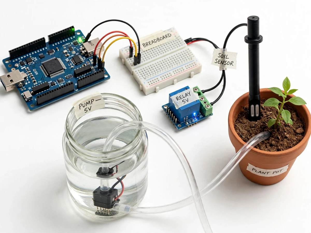 Automatic Plant Watering System using Arduino and Soil Moisture Sensor — project thumbnail preview