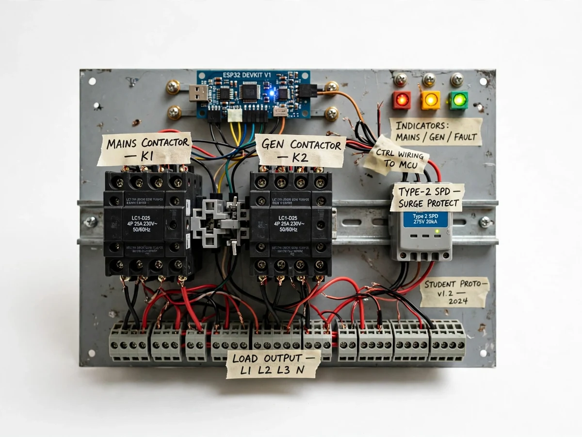 Automatic Mains-Generator Changeover Switch with Undervoltage Lockout and Surge Protection — project thumbnail preview