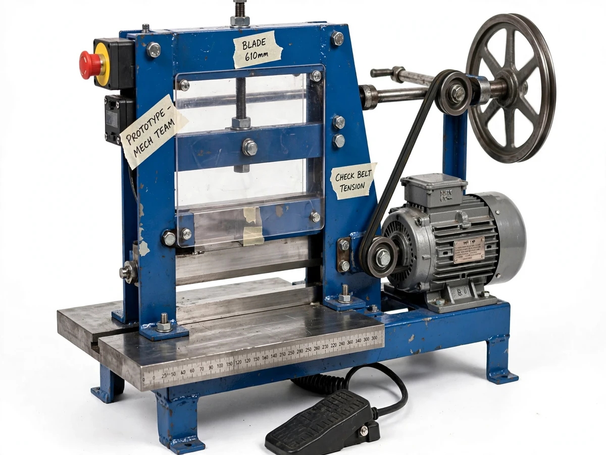 Motorized Sheet Metal Shearing Machine with Footswitch Control and Adjustable Blade Gap — project thumbnail preview
