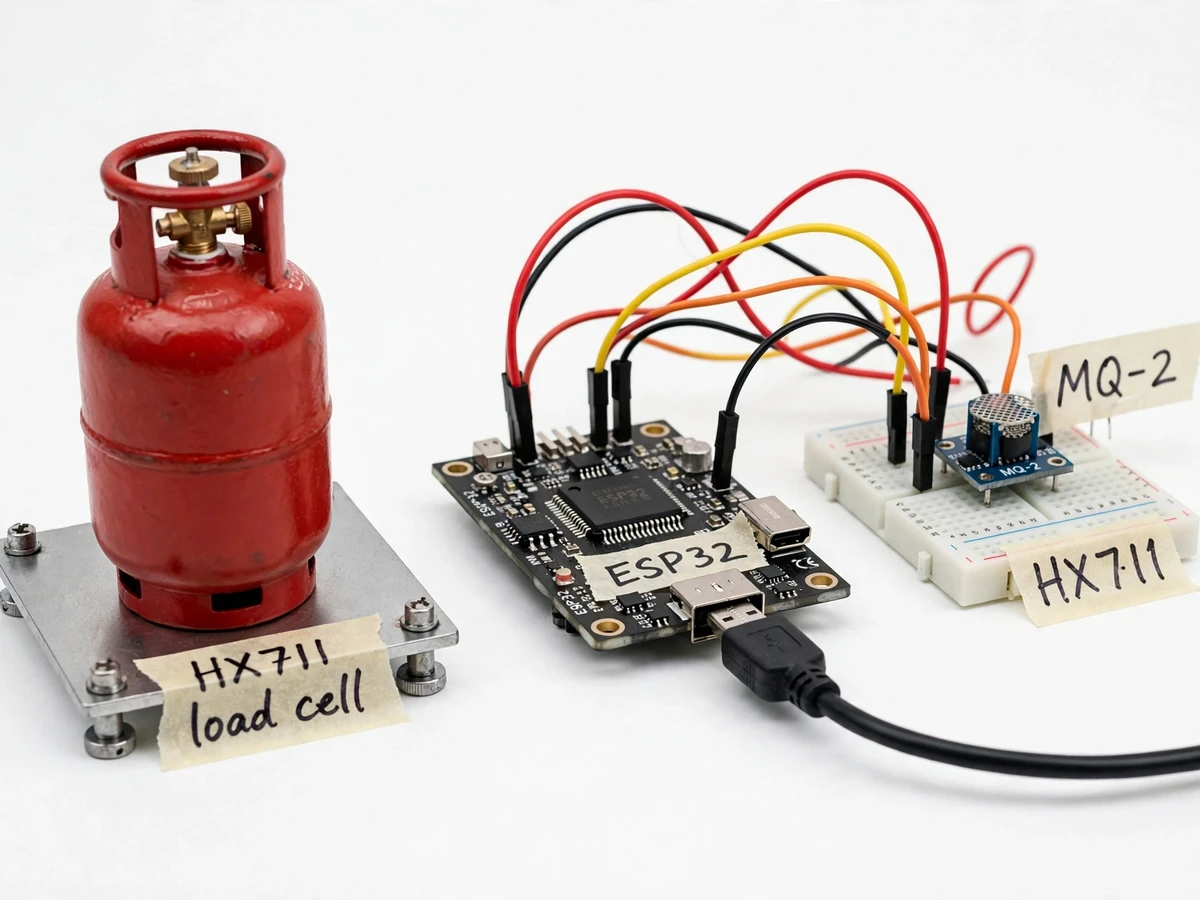 Smart LPG Cylinder Monitor with Weight-Based Booking Alerts and Leak Detection (ESP32) — project thumbnail preview