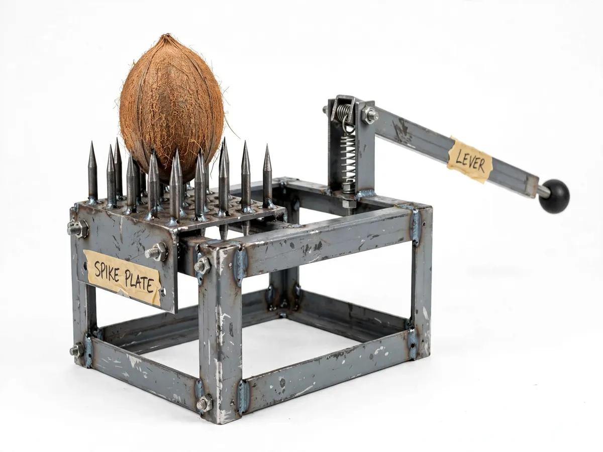 Lever-Operated Coconut Dehusking Machine with Adjustable Spike Plate — project thumbnail preview