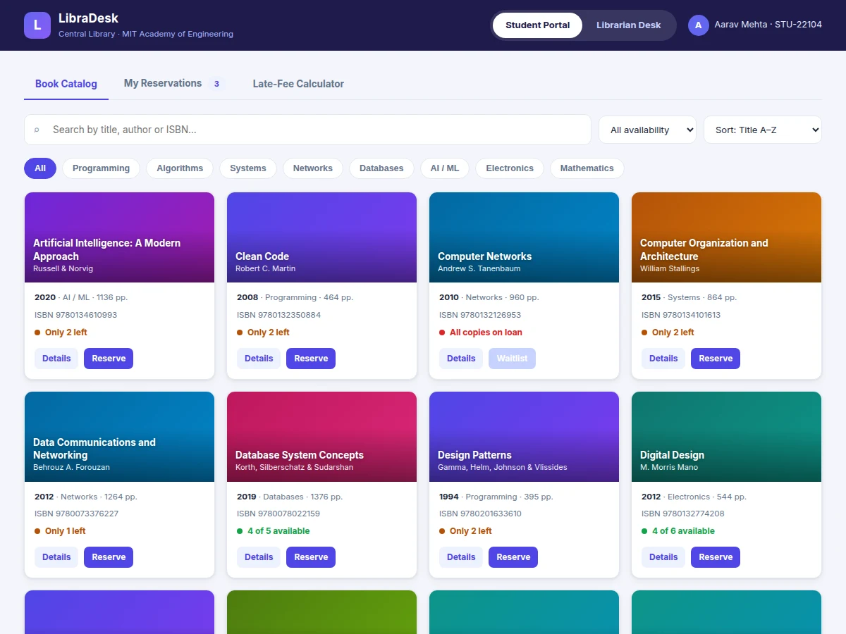 Library Book Reservation Web App with QR Check-In and Late-Fee Tracking — project thumbnail preview