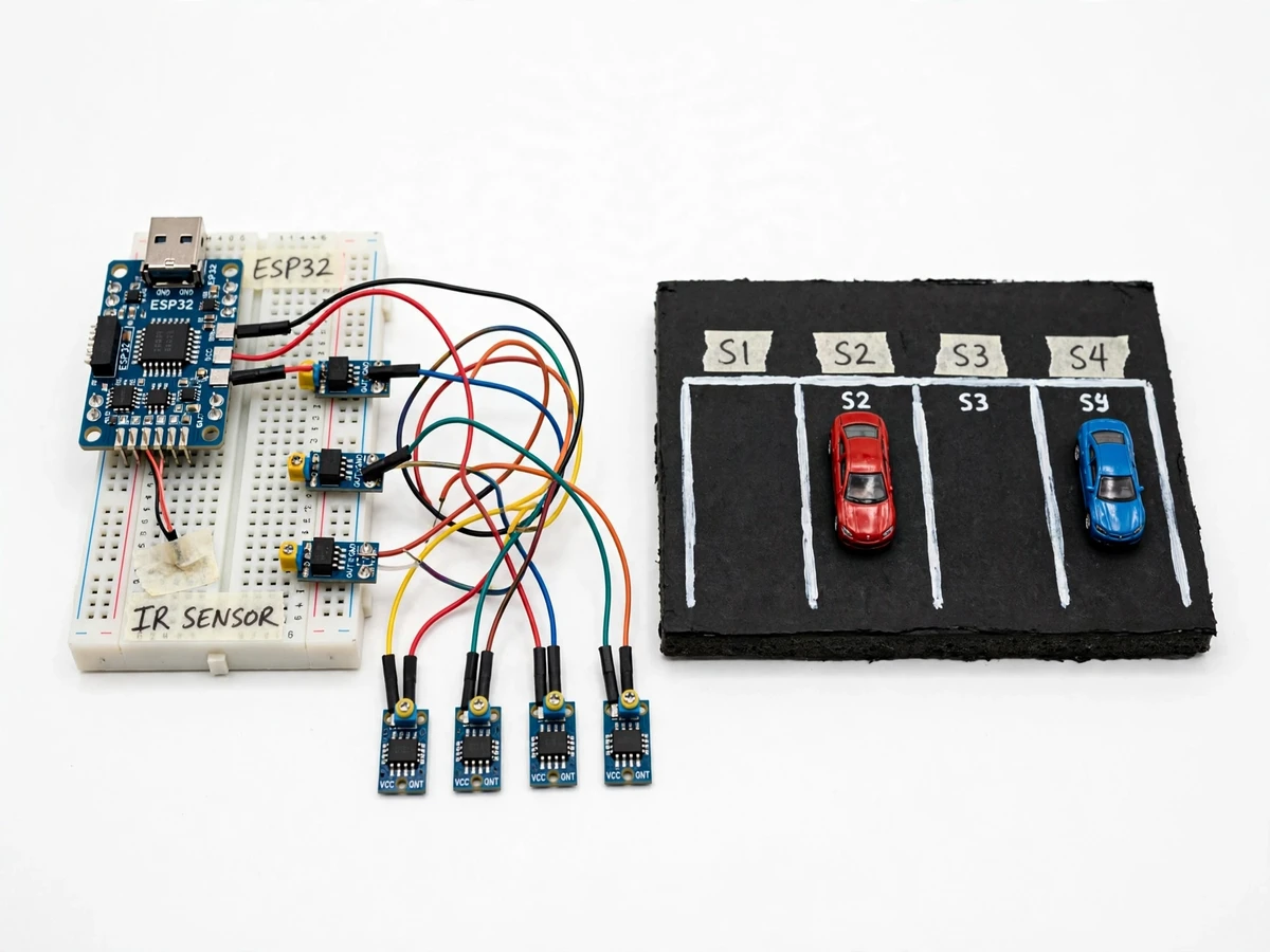 Smart Parking Slot Monitoring System using IR Sensors and ESP32 with Live Availability Dashboard — project thumbnail preview