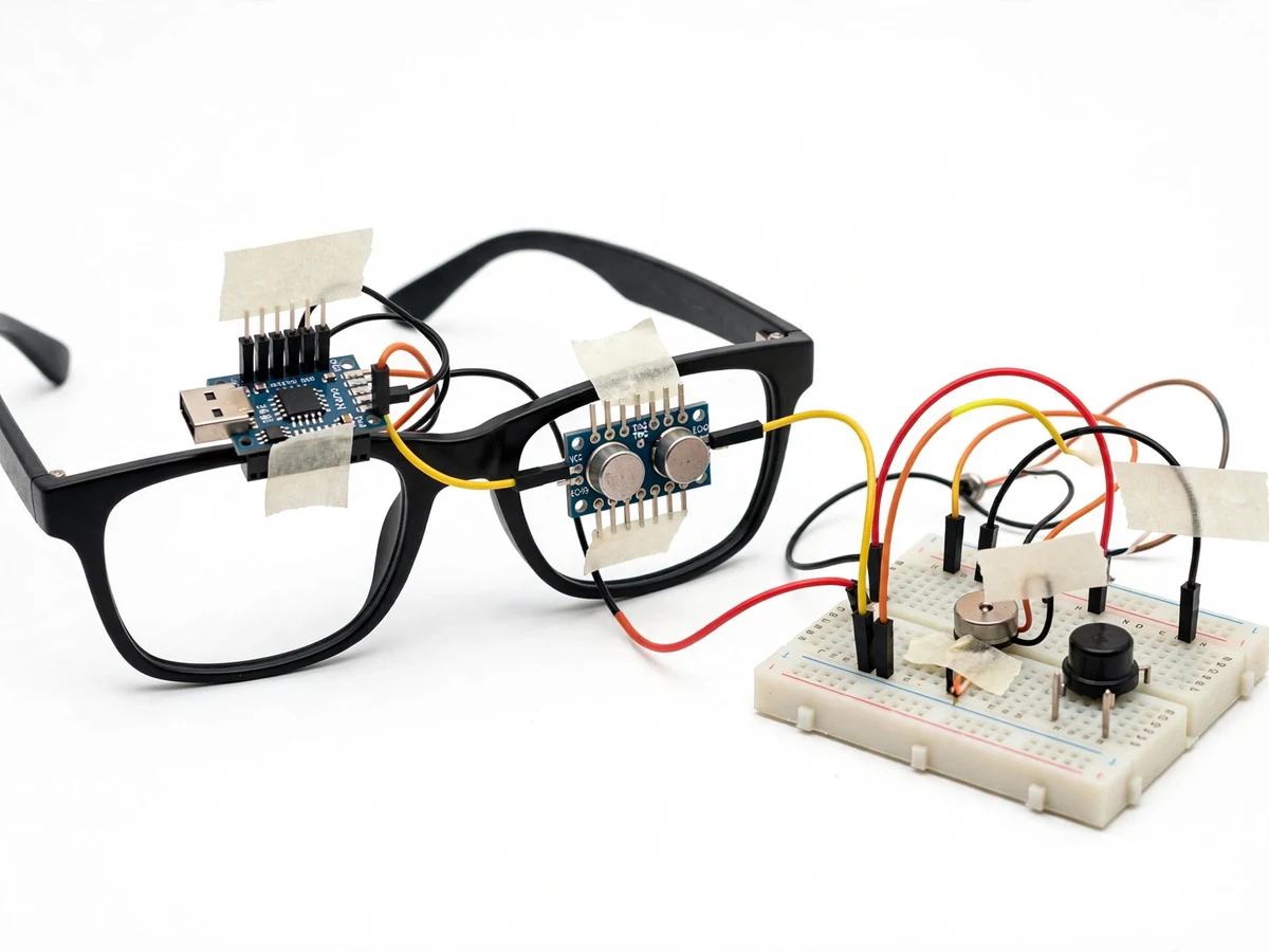 Ultrasonic Smart Glasses for the Visually Impaired with Distance Beeps and Vibration Alerts — project thumbnail preview