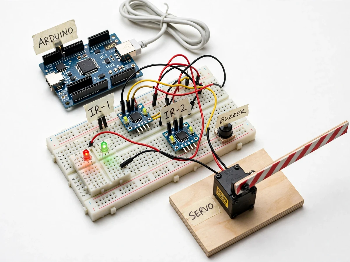 Automatic Railway Level Crossing Gate Controller using IR Sensors and Arduino — project thumbnail preview