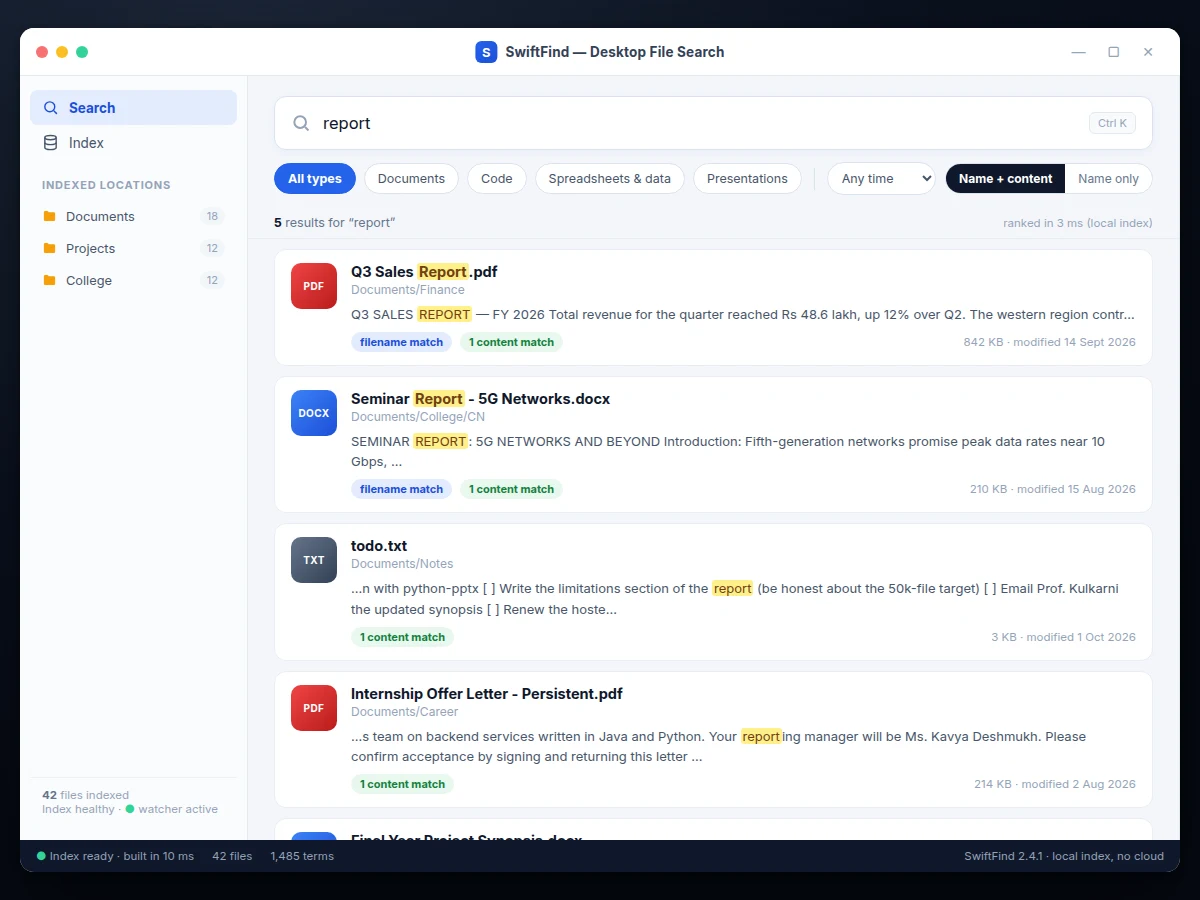 Desktop File Search Tool with Full-Text Content Indexing and Instant Results — project thumbnail preview