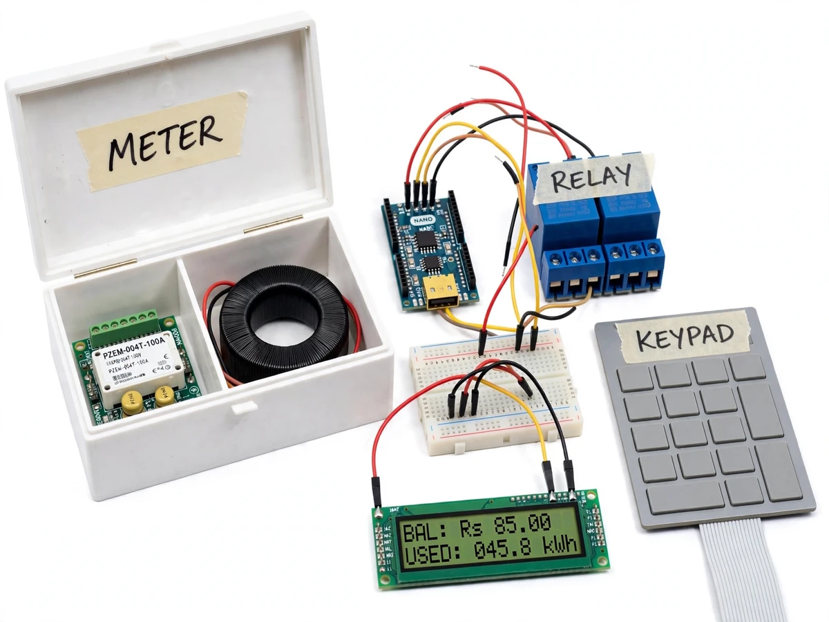 Single-Phase Prepaid Energy Meter with Keypad Recharge and Programmable Load Limit — project thumbnail preview