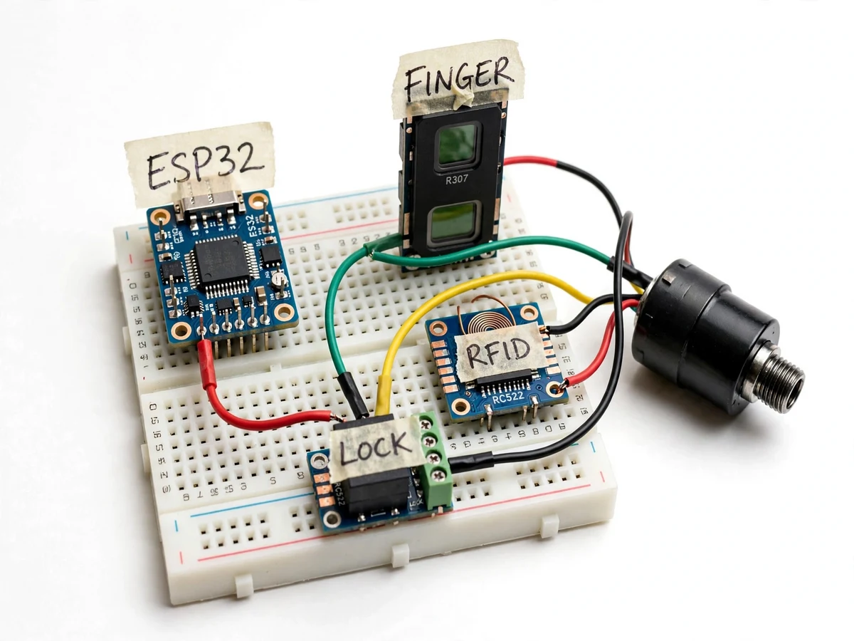 IoT Smart Door Lock with Fingerprint, RFID and Temporary OTP Access — project thumbnail preview