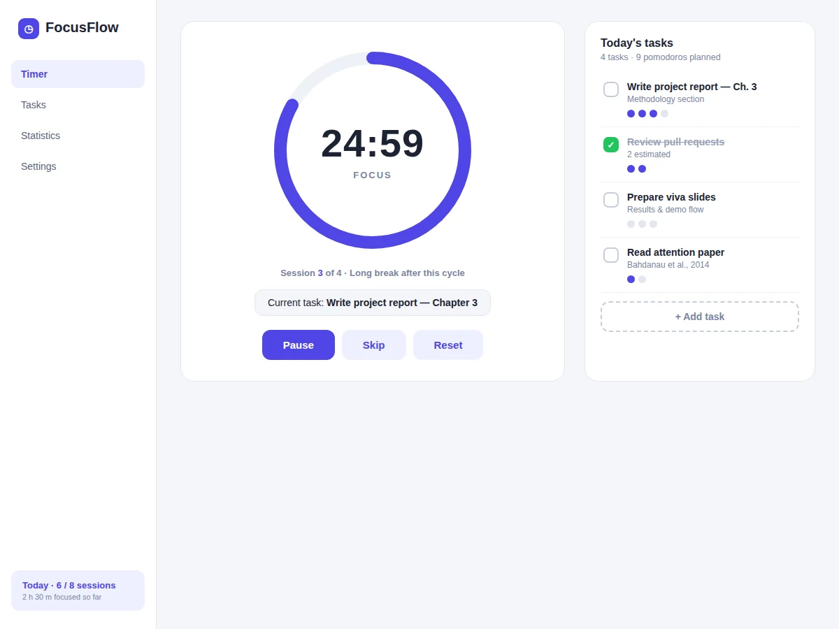 Pomodoro Focus Timer Desktop App using Electron — project thumbnail preview