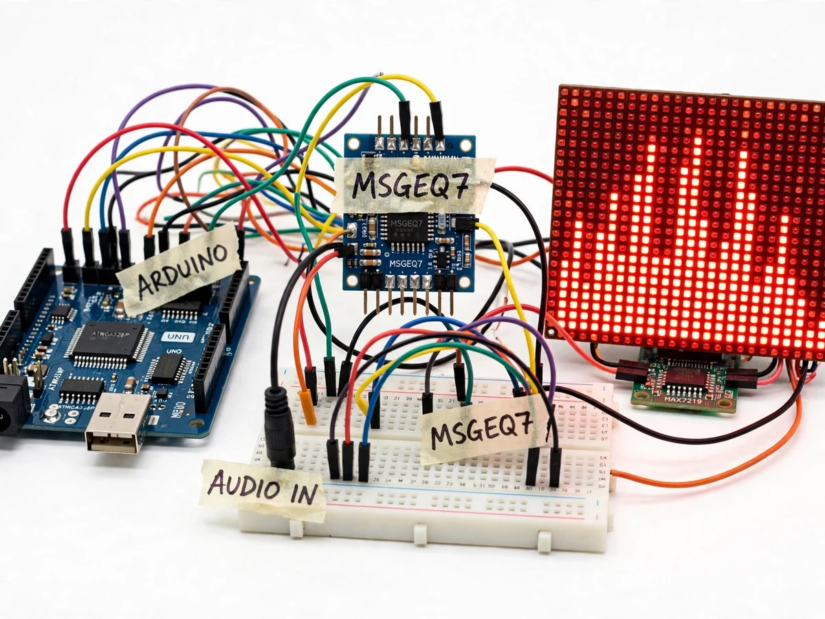 Audio Spectrum Analyzer using MSGEQ7 and LED Matrix Display — project thumbnail preview