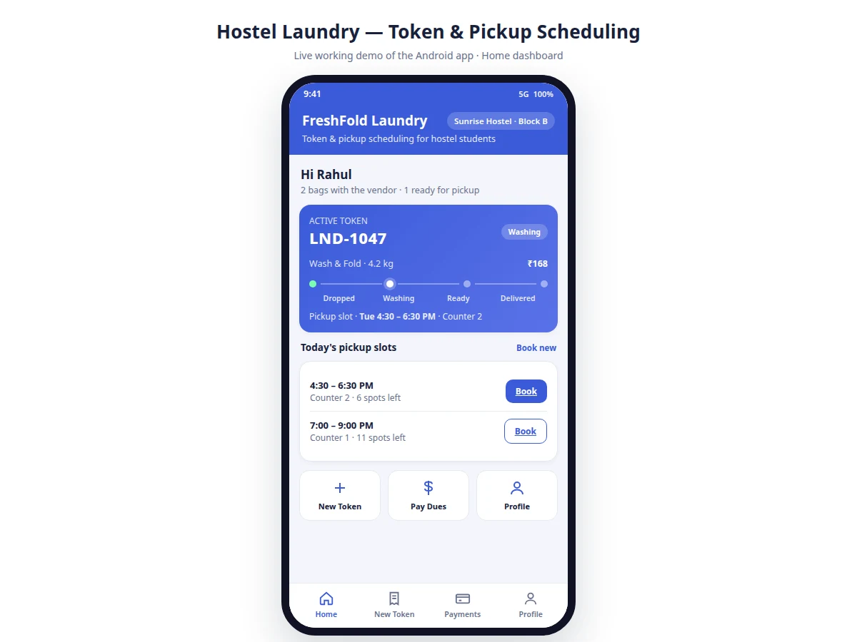 Hostel Laundry Token and Pickup Scheduling Android App with Payment Tracking — project thumbnail preview