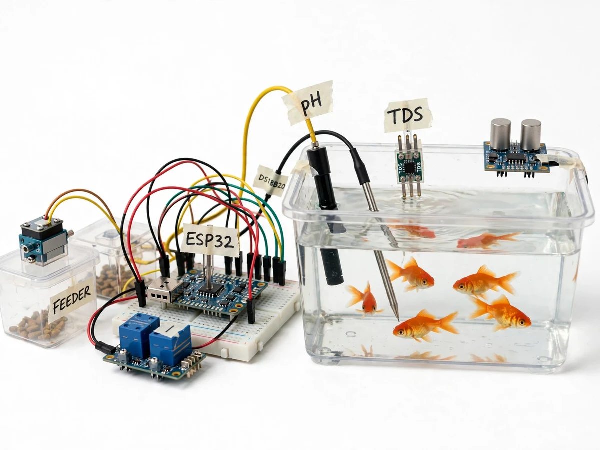 ESP32-Based Aquaponics Monitoring and Auto-Feeding System with Cloud Dashboard — project thumbnail preview