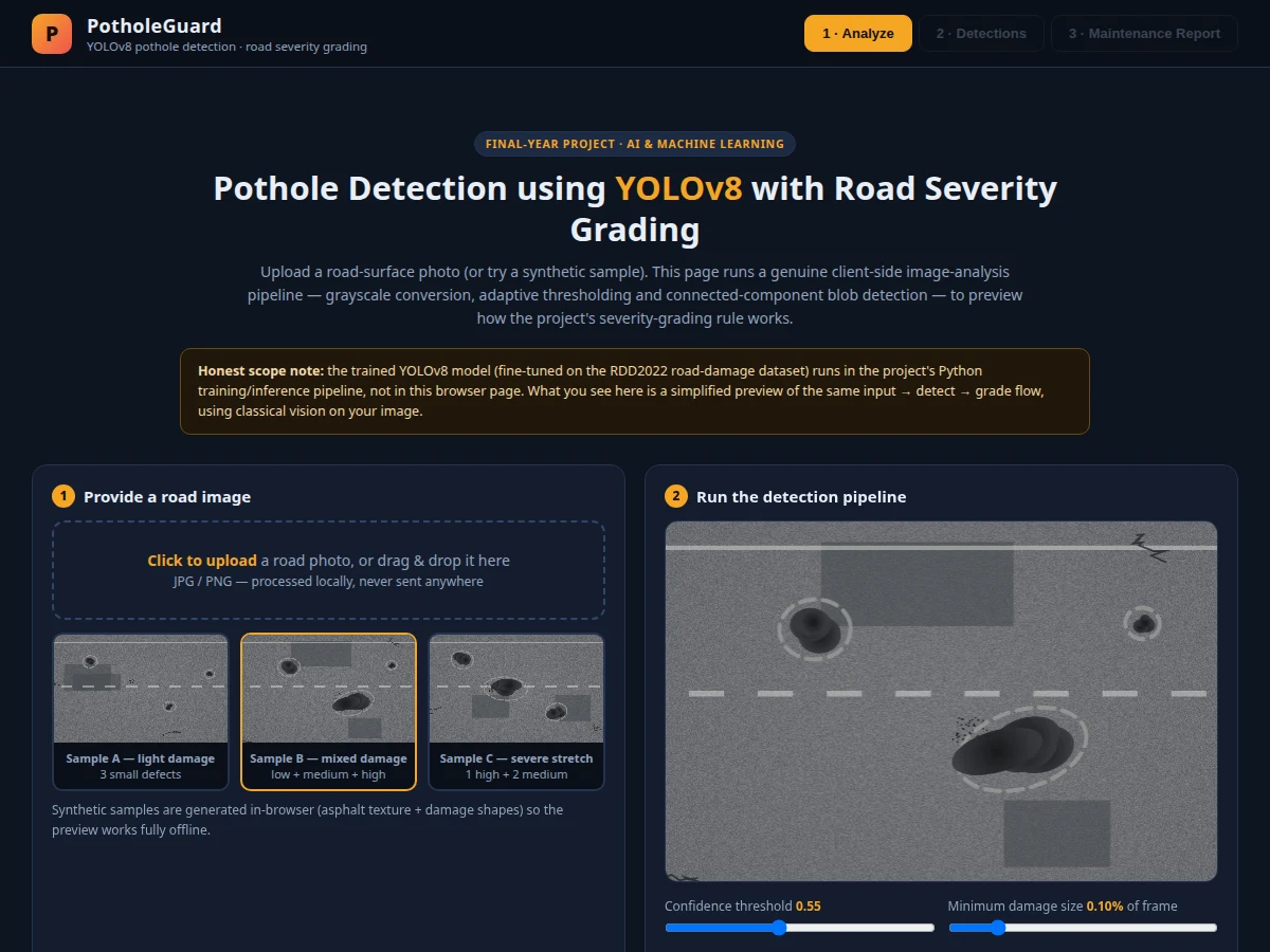 Pothole Detection using YOLOv8 with Road Severity Grading — project thumbnail preview