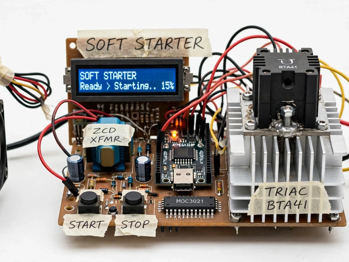 Single-Phase Induction Motor Soft Starter using Triac Phase-Angle Control with Ramp-Up Timer — project thumbnail preview