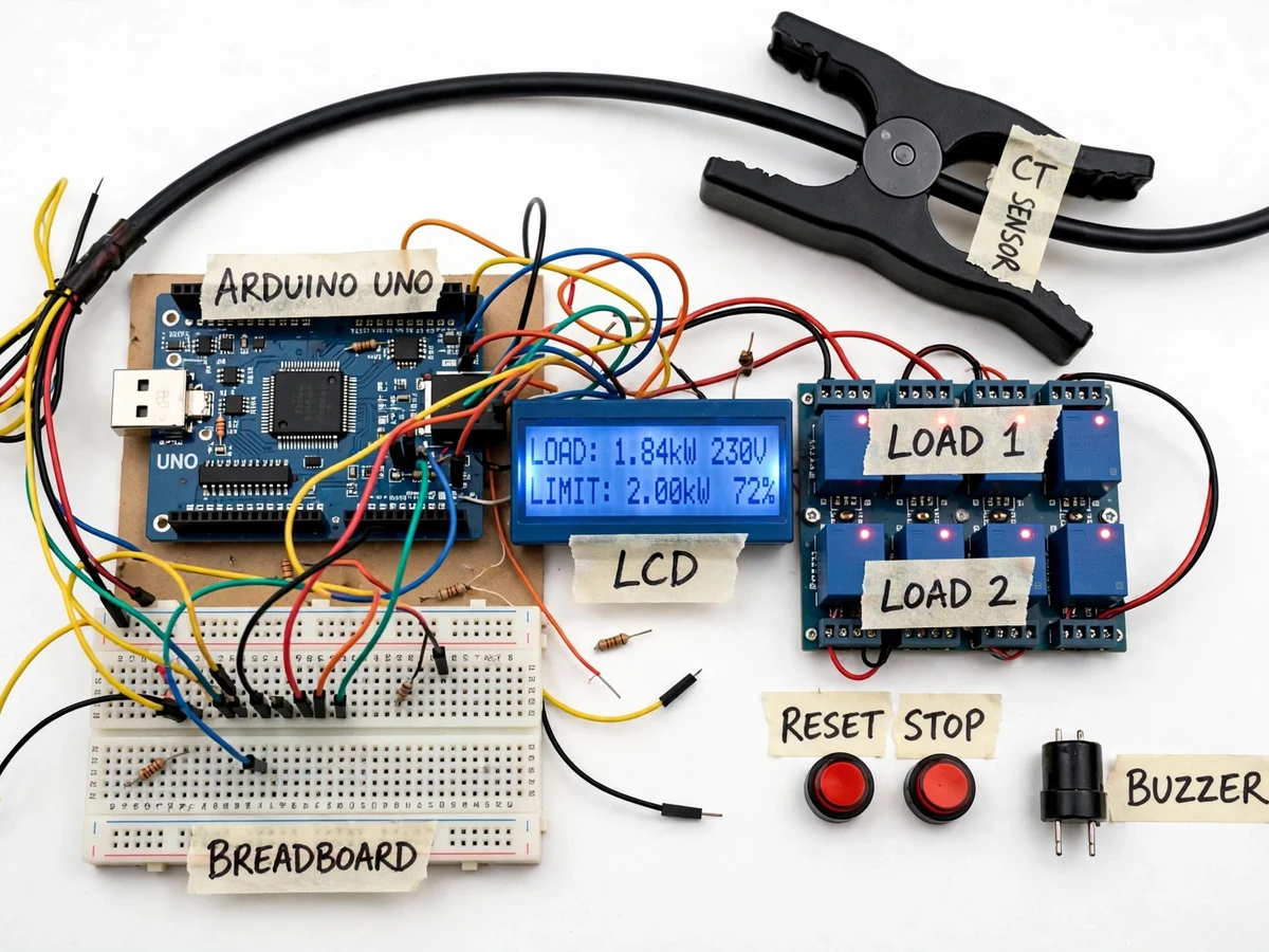 Maximum Demand Limiter with Peak-Load Alarm and Sheddable-Load Output — project thumbnail preview