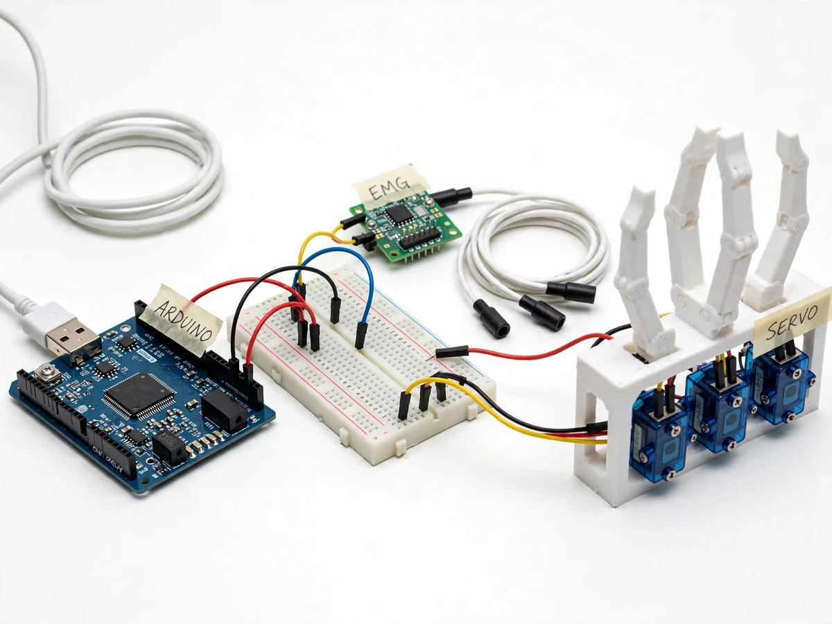 EMG Muscle Sensor Controlled Robotic Gripper using Arduino and Servo Motors — project thumbnail preview