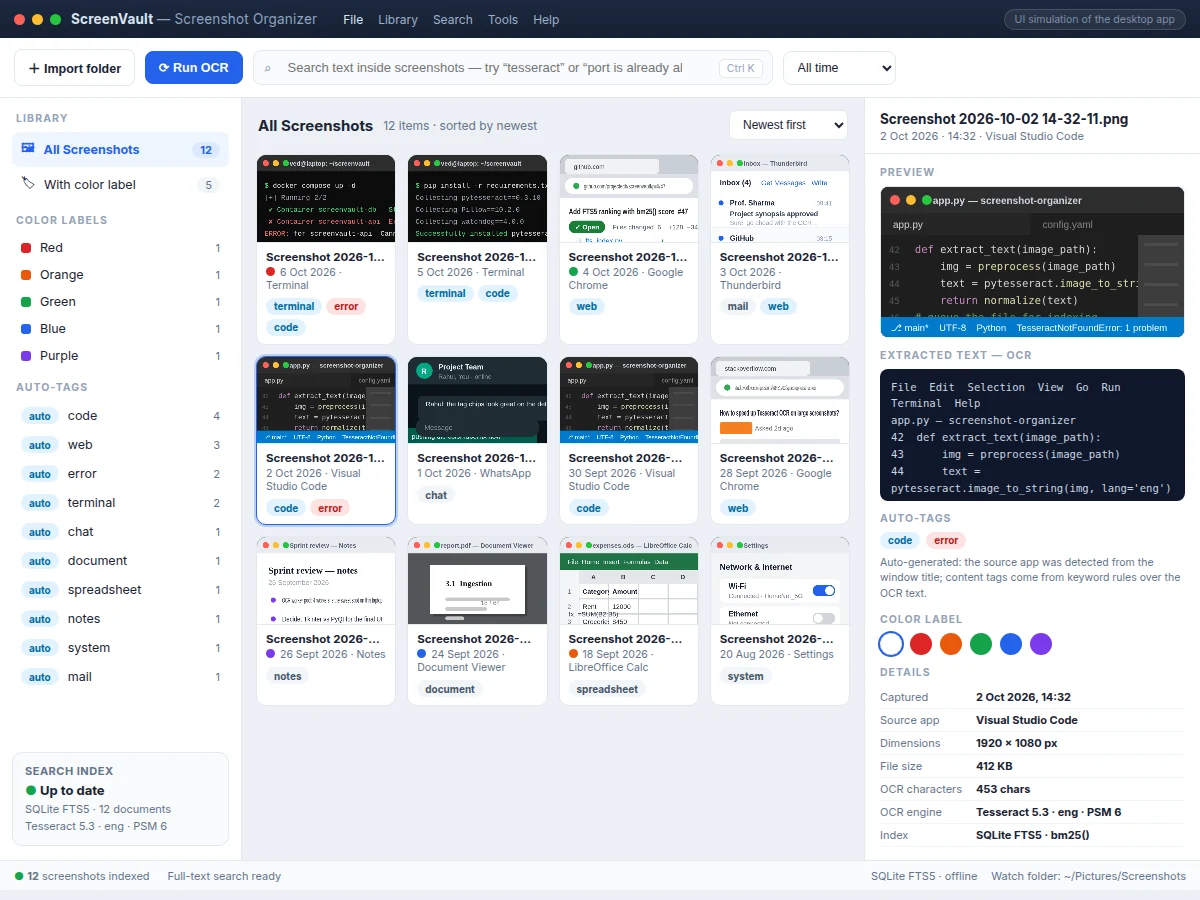 Desktop Screenshot Organizer with OCR Text Search and Auto-Tagging (Python) — project thumbnail preview