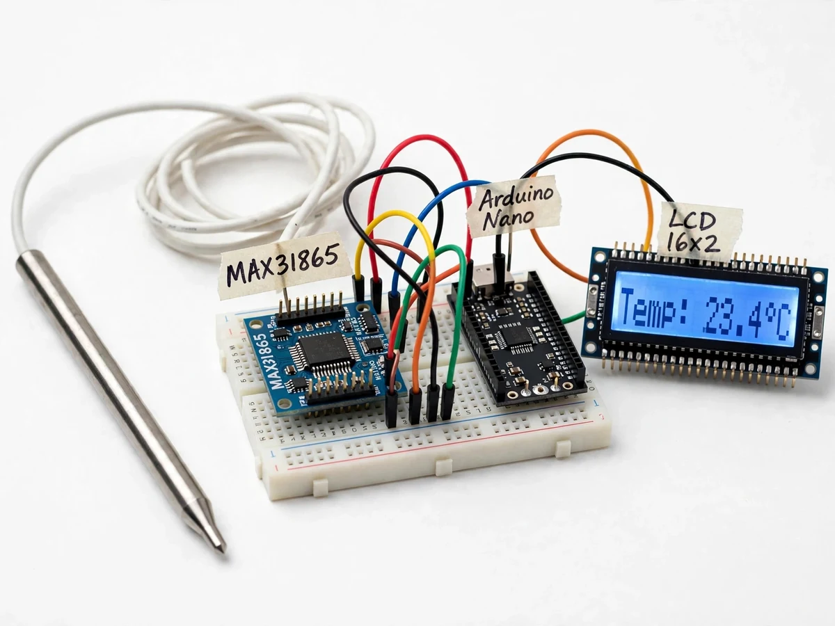 Precision Digital Thermometer using PT100 RTD Sensor and MAX31865 (Arduino) — project thumbnail preview