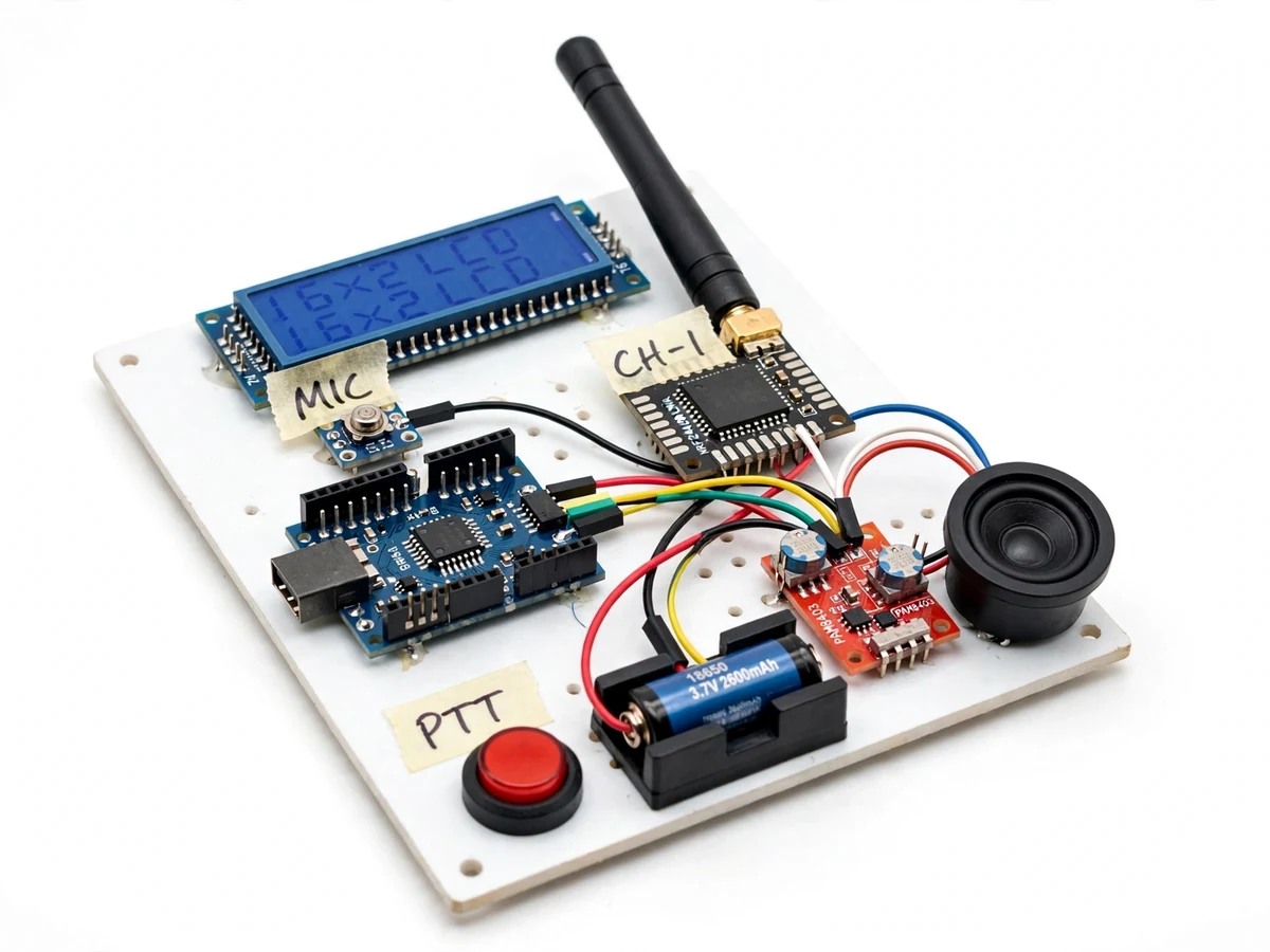 Walkie Talkie Project using Arduino and NRF24L01 with Push-to-Talk — project thumbnail preview