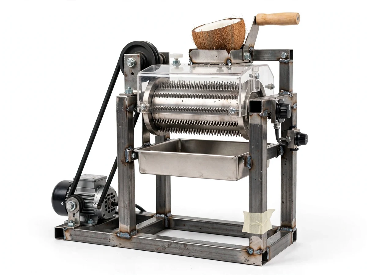 Motorized Coconut Grating Machine with Adjustable Blade Speed and Safety Interlock — project thumbnail preview