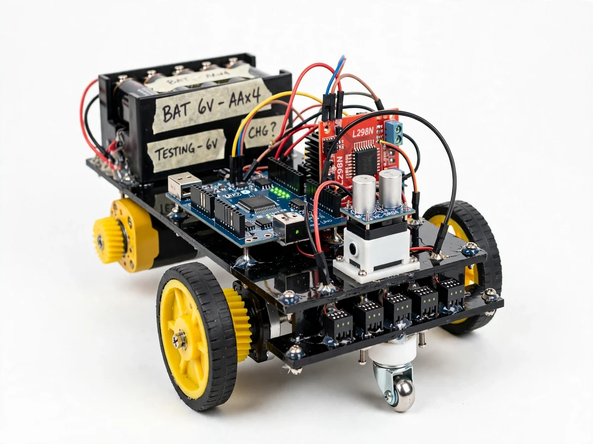 Line Follower Robot with PID Speed Control and Obstacle Avoidance using Arduino — project thumbnail preview
