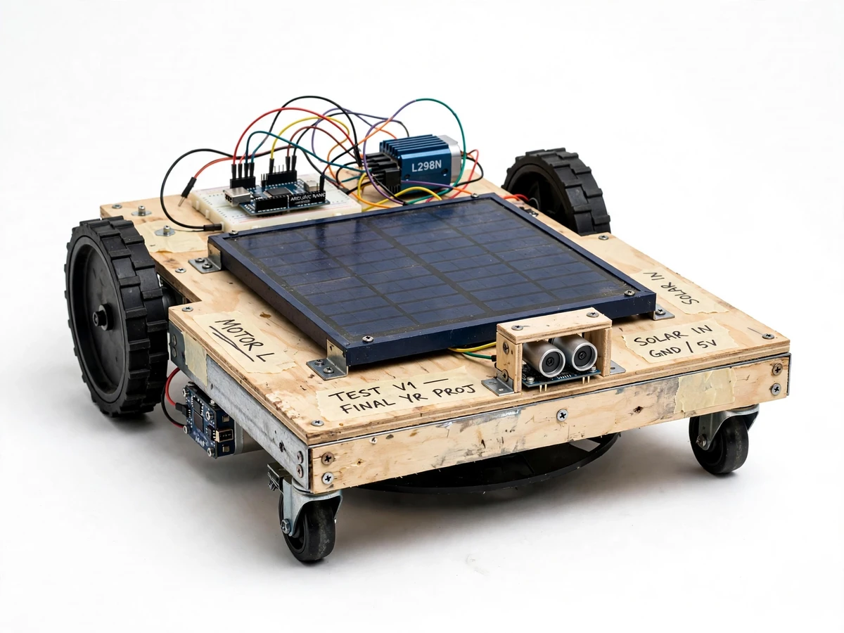 Solar-Powered Robotic Lawn Mower with Boundary Wire Navigation and Obstacle Avoidance — project thumbnail preview