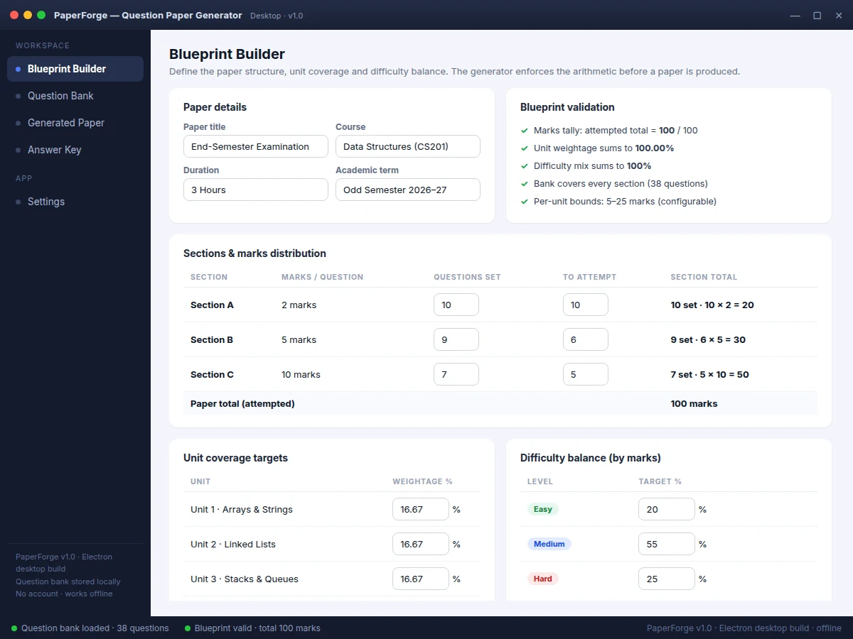 Question Paper Generator Desktop App with Blueprint-Based Marks Distribution — project thumbnail preview