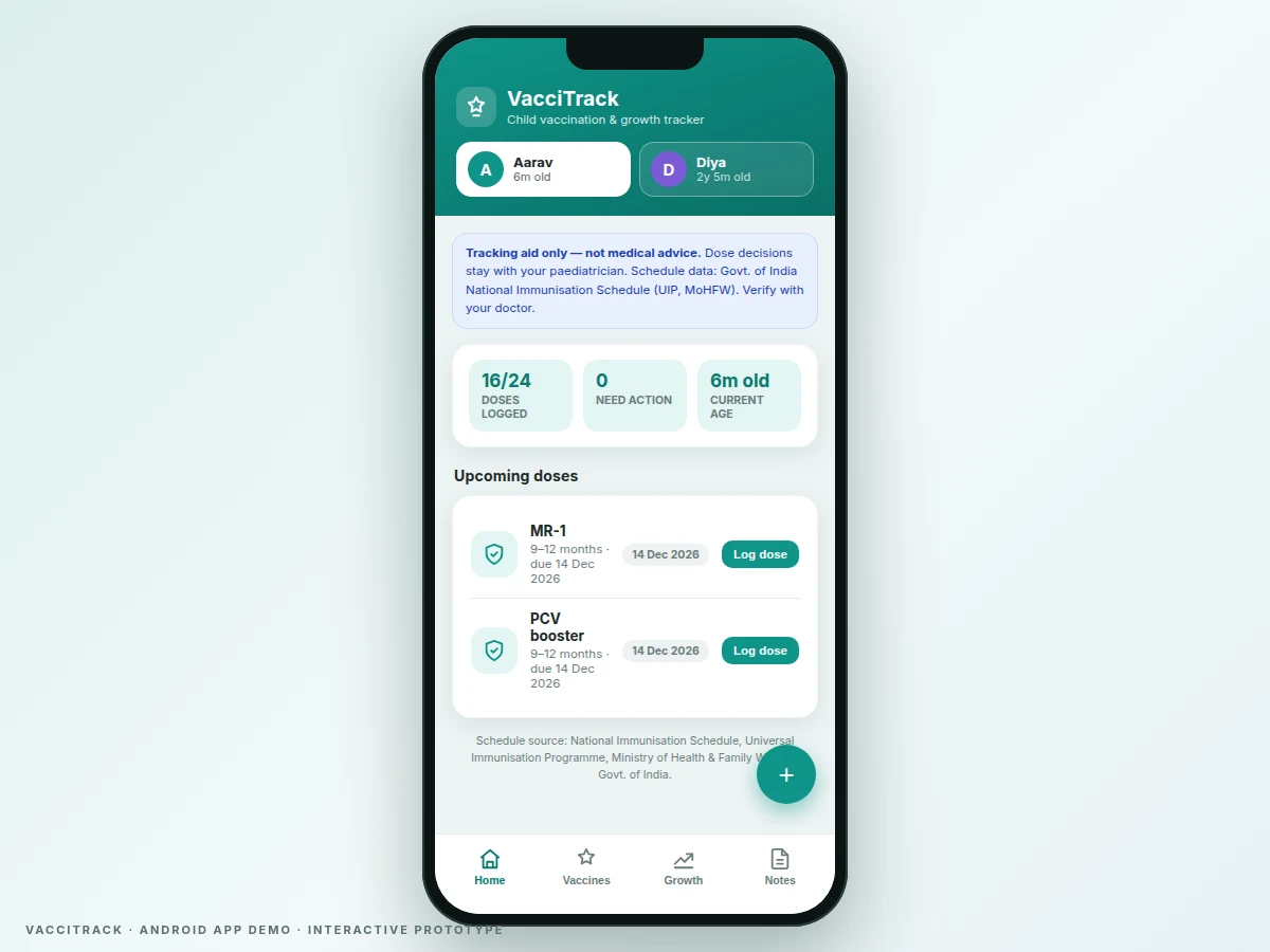 Child Vaccination Tracker Android App with Due-Date Reminders and Growth Charts — project thumbnail preview