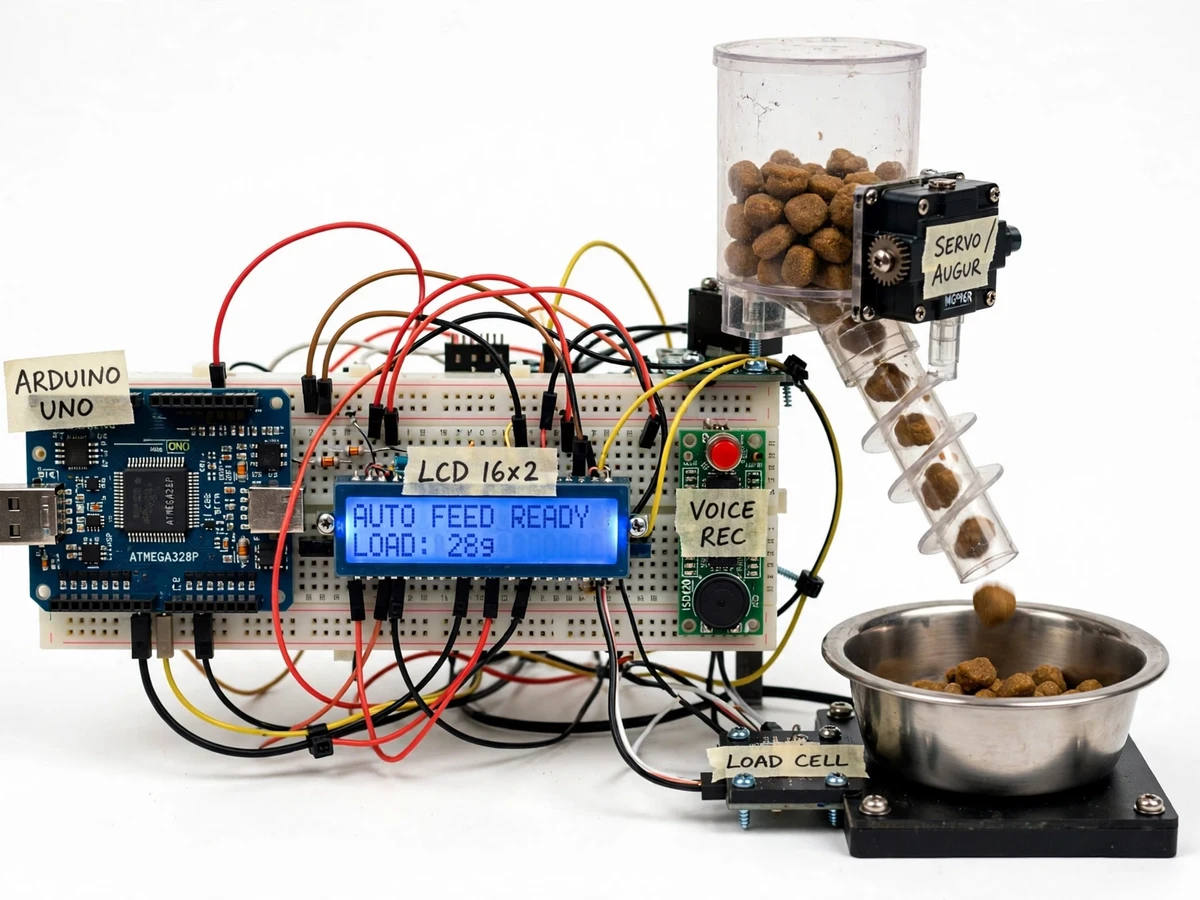 Pet Feeder with Portion Control and Voice Recording using Arduino — project thumbnail preview