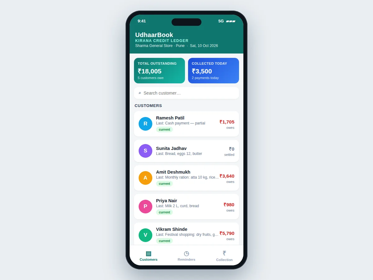 Kirana Store Credit Ledger Android App with Payment Reminders — project thumbnail preview