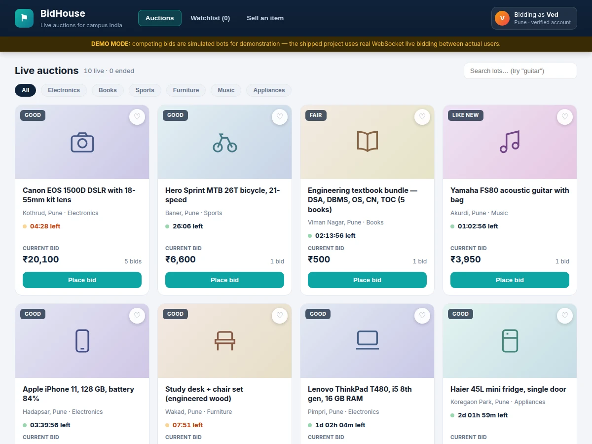 Online Auction Web App with Live Bidding and Countdown Timers — project thumbnail preview