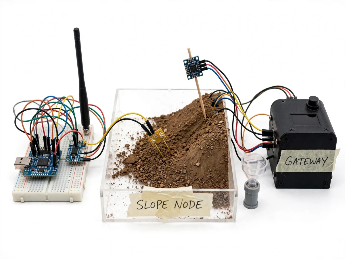Landslide Detection System using ESP32 with Tilt Sensors, Soil Moisture Sensing and LoRa Warning Alerts — project thumbnail preview